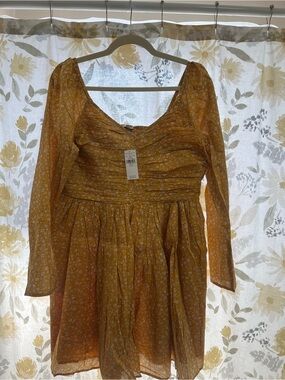 American Eagle Outfitters Yellow Floral Long-Sleeve Mini Dress